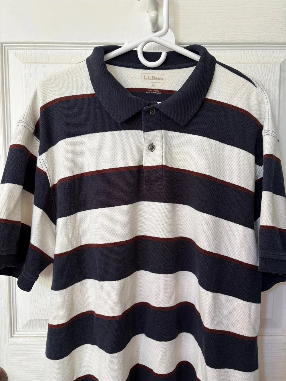 L.L. Bean Men’s Navy, White & Brown Striped Polo XL